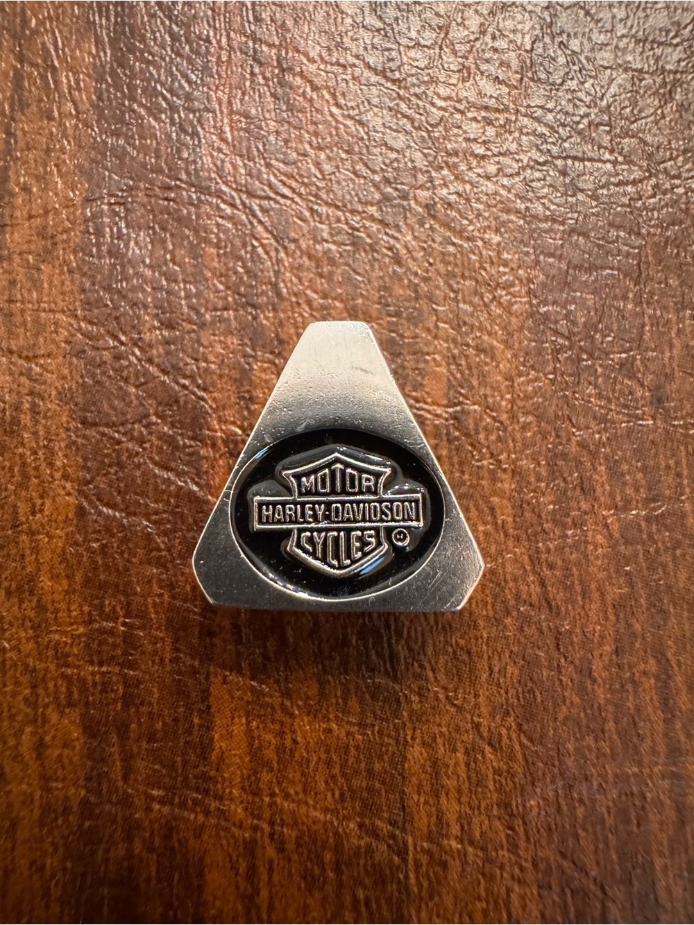Harley Davidson 925 Sterling Silver Triangle Slide Pendant Black Logo 4.6g VTG